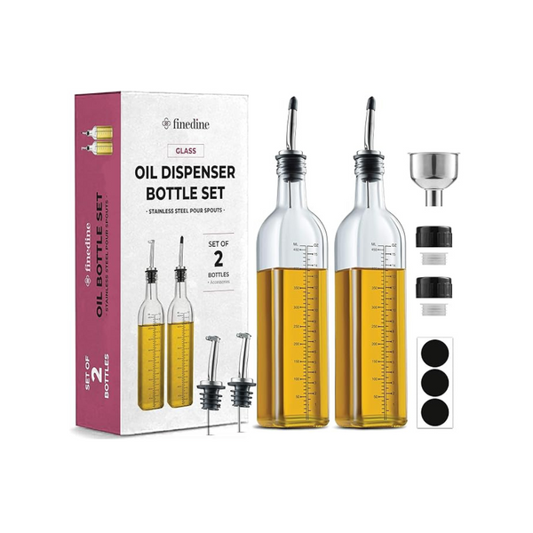 Juego de 2 botellas dispensadoras de vidrio de aceite de oliva superior (17 fl oz)