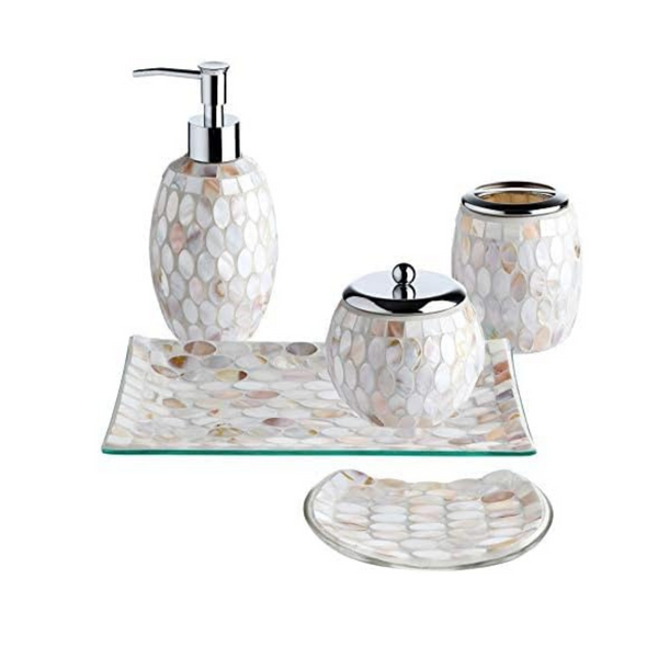 Juego de accesorios de baño de vidrio decorativo para artículos para el hogar de 5 piezas