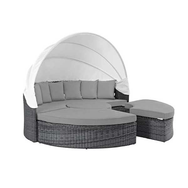 Sofá cama para patio al aire libre Modway Summon con dosel y cojines Sunbrella