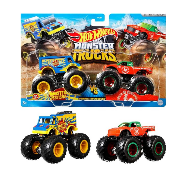 Set of 2 Hot Wheels 1:64 Scale Demolition Doubles Monster Toy Trucks