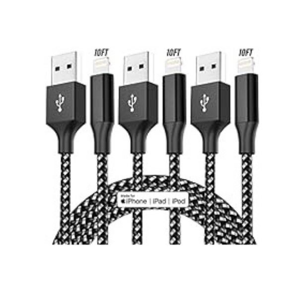 Paquete de 3 cables Lightning de 10 pies con certificación Apple Mfi