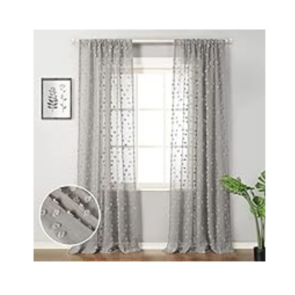 Mysky Home Pom Pom Grey Sheer Curtains