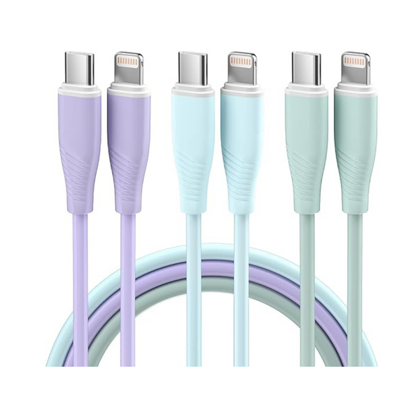 Paquete de 3 cables Lightning con cargador USB C a iPhone MenoSupp de 6 pies