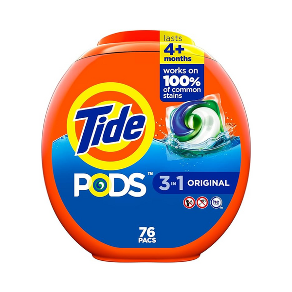 Cápsulas de detergente para ropa Tide 3 en 1 con aroma original, 76 unidades