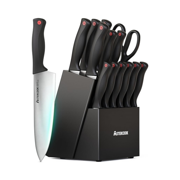 Juego de cuchillos de cocina de acero inoxidable con alto contenido de carbono Astercook de 15 piezas