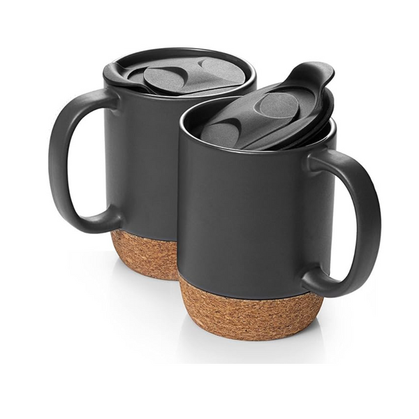 Set of 2 DOWAN 15 oz Large Ceramic Coffee Mug with Cork