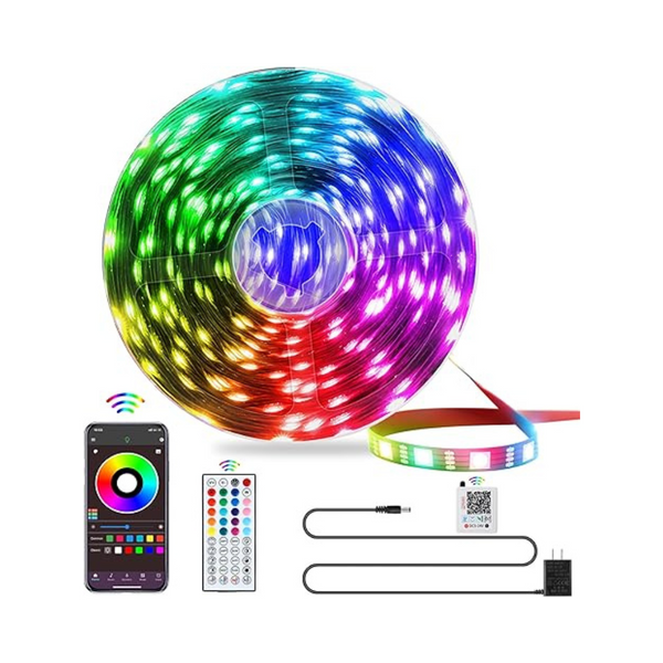 Tira de luces LED RGB inteligente de 25 pies con control remoto IR de 44 teclas