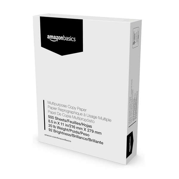 Amazon Basics Papel para fotocopiadora, 1 resma, 500 hojas, 92 brillantes