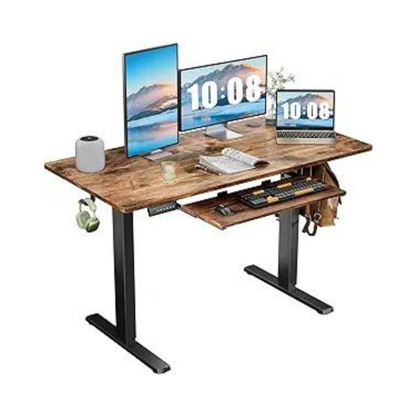 Dumos Escritorio eléctrico ergonómico ajustable de pie (48"x24"; marrón rústico)