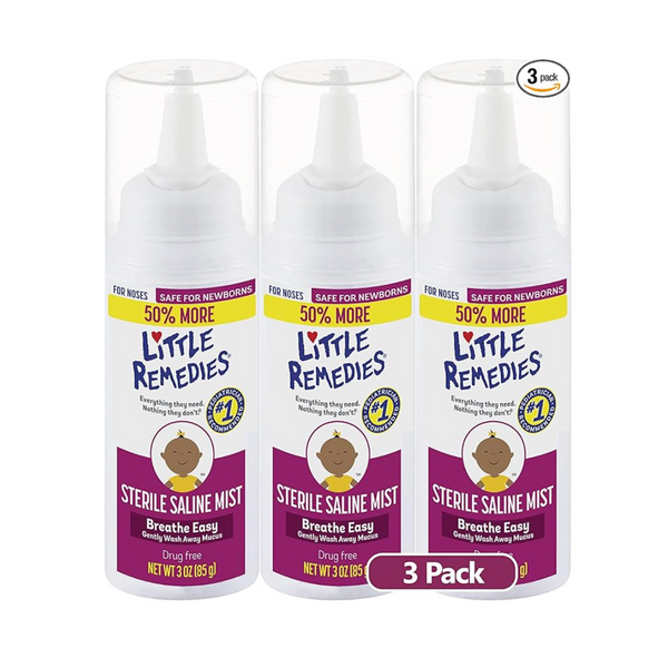 Paquete de 3 nieblas nasales salinas estériles Little Remedies (3 oz)