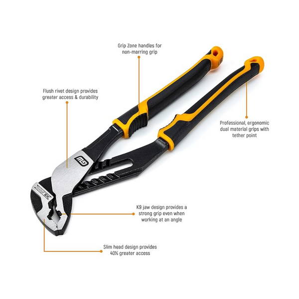 Gearwrench Alicates machihembrados de doble material con mandíbula en V Pitbull K9 de 10 pulgadas