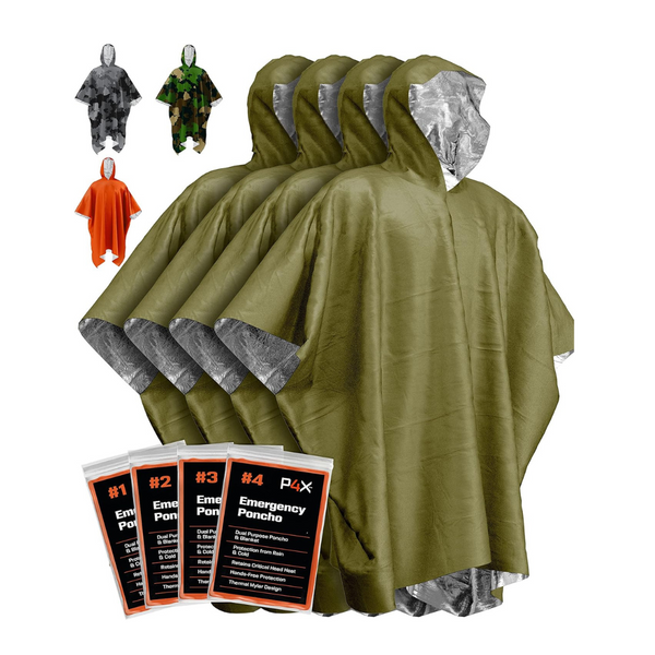 4-Pack  Emergency Rain Poncho with Mylar Blanket Liner