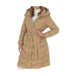 Danedvi Women's Thicken Hooded Button Down Parka Jacket with Belt