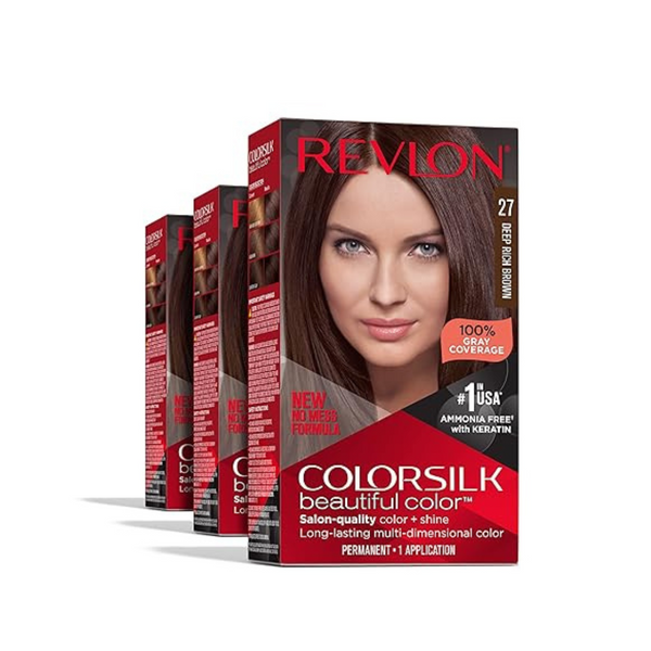 Paquete de 3 tintes permanentes para cabello castaño Revlon con cobertura 100% de canas