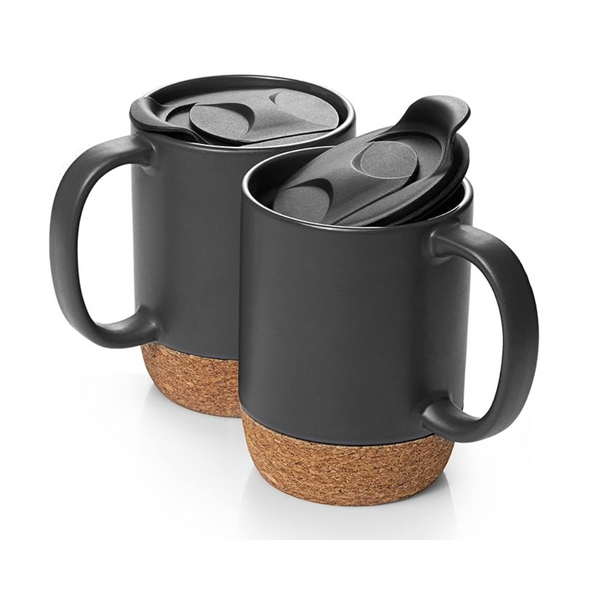 Juego de 2 tazas de café de cerámica grandes con corcho DOWAN de 15 oz