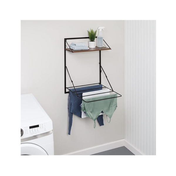 Collapsible Wall Mounted Clothes Drying Rack with Shelf