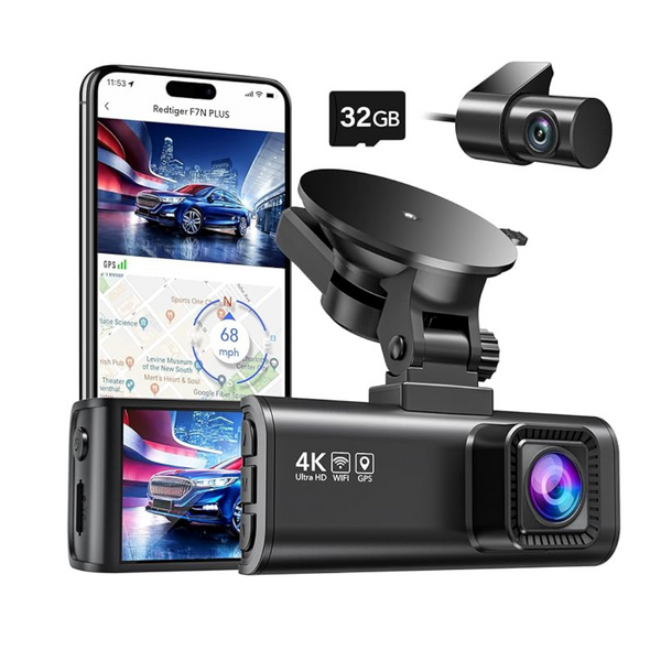 Redtiger 4K Wifi GPS Front 4K/2.5K & Rear 1080P Dual Dash Camera