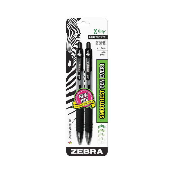 Zebra Pen Z-Grip Retractable Ballpoint Pens, Medium Point, 1.0mm, Black Ink (2-Count)