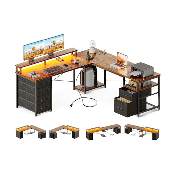 AODK 66" L Shaped Reversible Computer Desk with Monitor Shelf