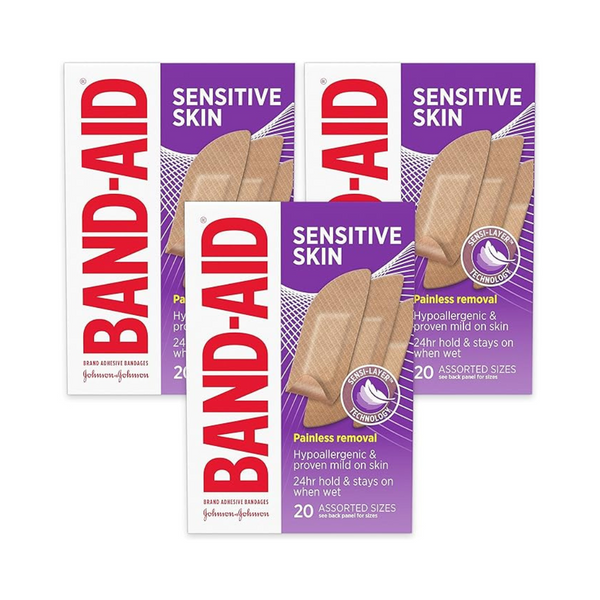 Vendas adhesivas marca Band-Aid de 60 unidades (3 paquetes de 20 cada uno)