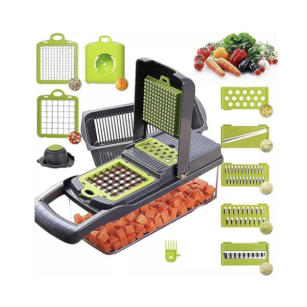 12-in-1 Heavy Duty Mandoline Slicer with Vegetable Container (Black)