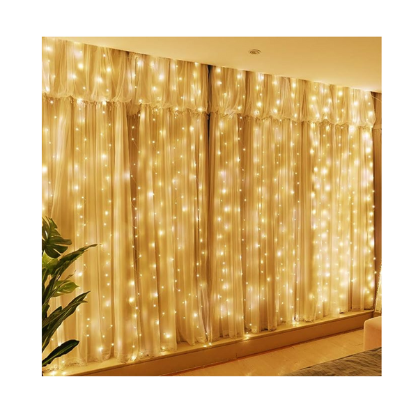 Hxweiye 9.8 x 9.8ft Warm White USB Plug 8 Modes LED Fairy Curtain Light