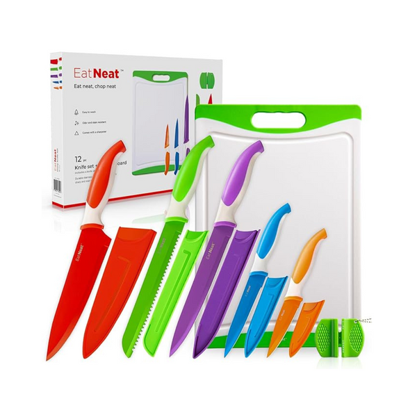 12-Piece EatNeat Knife Sets with Cutting Board and Knife Sharpener