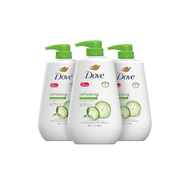 3-Pack Dove Body Wash with Pump Refreshing Cucumber and Green Tea, 30.6 Fl oz