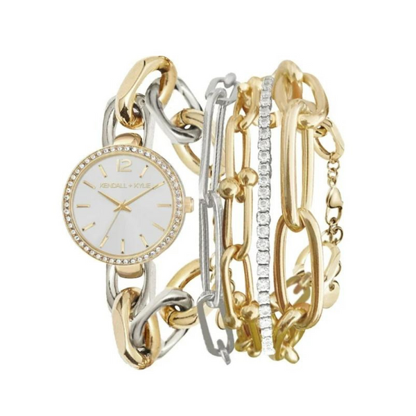 Kendall + Kylie Dainty Reloj analógico de metal con eslabones de cadena plateados y dorados