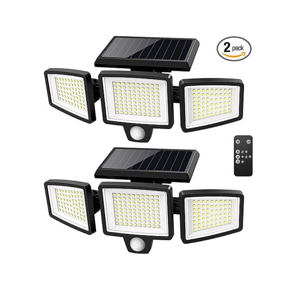 Paquete de 2 luces de seguridad solares Tuffenough impermeables de 3 cabezales 2500 lm 210 LED