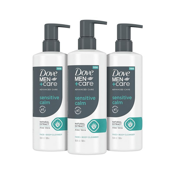 Paquete de 3 Dove Men + CARE Advanced Care Face + Limpiador corporal Sensitive Calm 16.9 oz