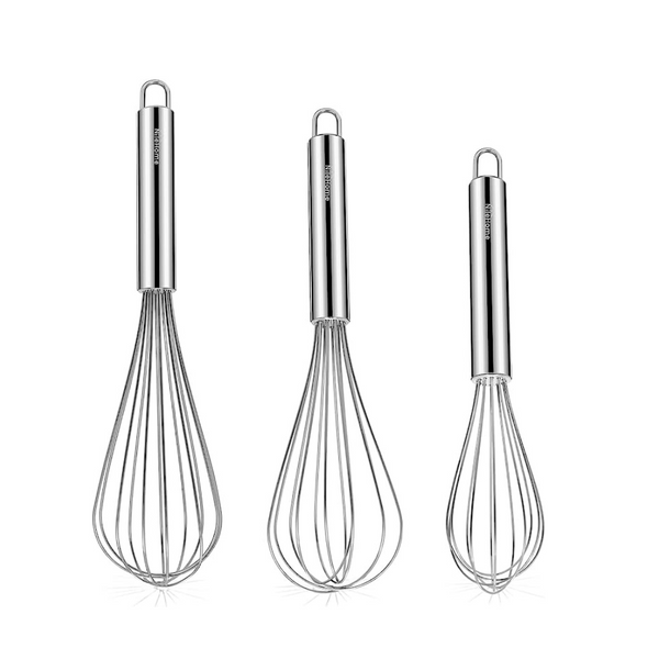 3-Pack NileHome Stainless Steel Whisk Set (8", 10", 12")