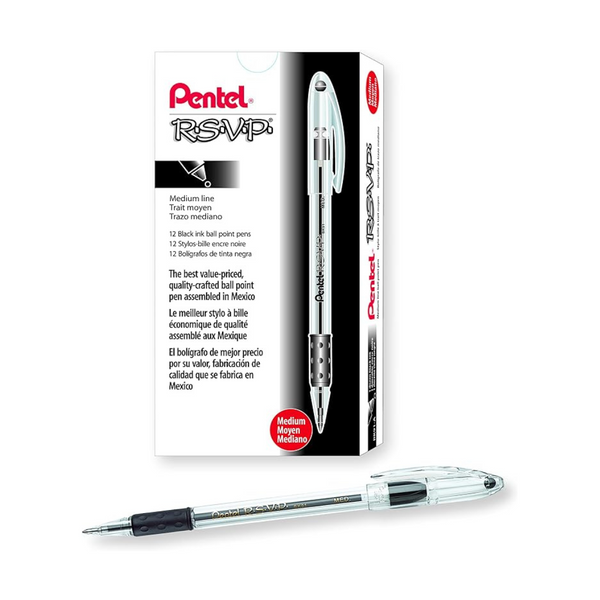 Paquete de 12 bolígrafos Pentel RSVP de tinta negra de 1,0 mm