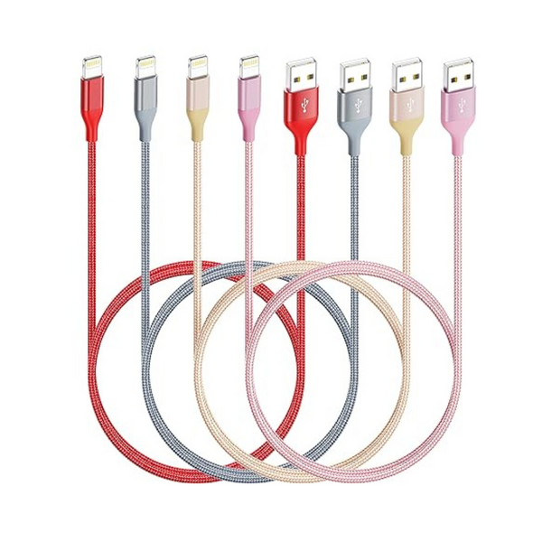 Paquete de 4 cables Lightning para cargador de iPhone con certificación Apple MFi de 6 pies