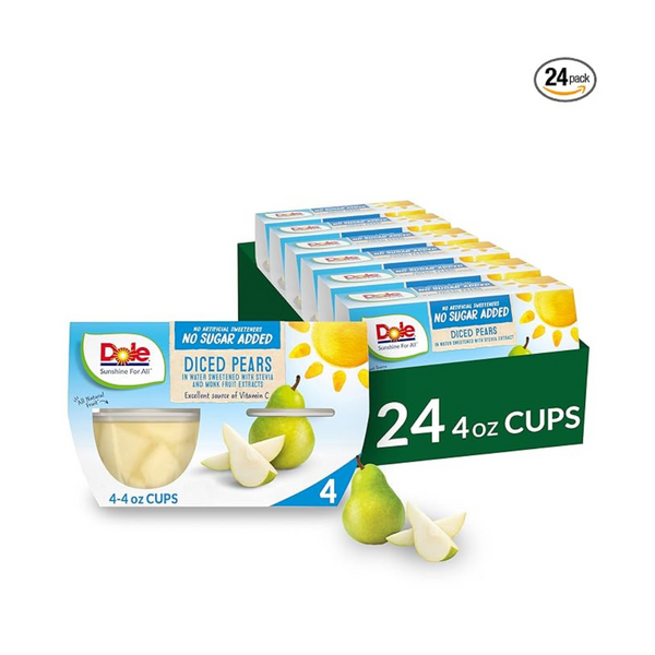 Tazones de fruta Dole sin azúcar añadido, mandarinas o peras (4 oz, 24 tazas)