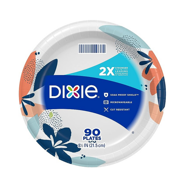 Platos de papel desechables impresos, tamaño de cena ligera, Dixie, 8.5" (90 unidades)