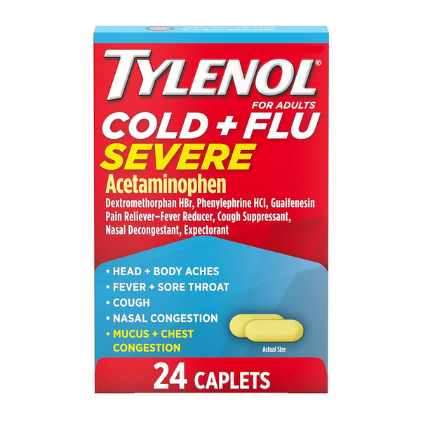 Tylenol Cold + Flu, comprimidos medicinales graves para fiebre, dolor, tos y congestión