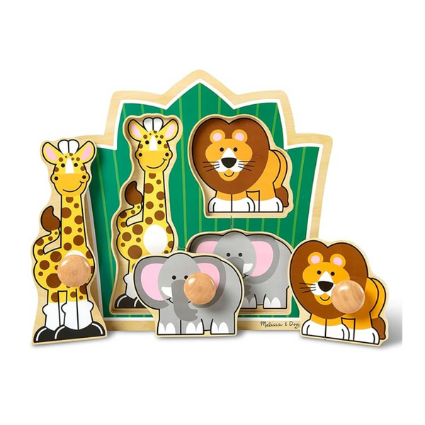 Melissa &amp; Doug Jungle Friends Rompecabezas de madera con perilla gigante, animales de safari