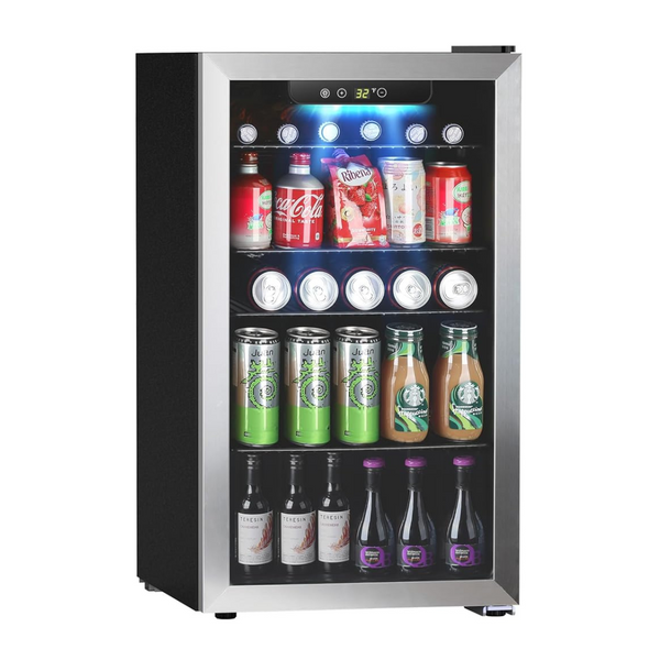 Mini refrigerador para bebidas Kndko de 130 latas con 4 estantes