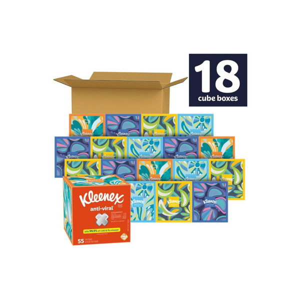 18 cajas cúbicas de pañuelos Kleenex + Obtenga un crédito de Amazon de $ 6,50