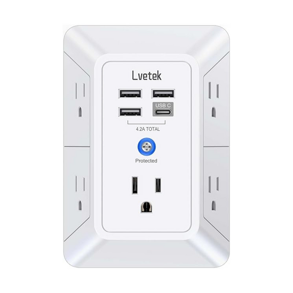 Lvetek 3 Sided 1680J Power Strip Multi Plug Outlets Wall Adapter