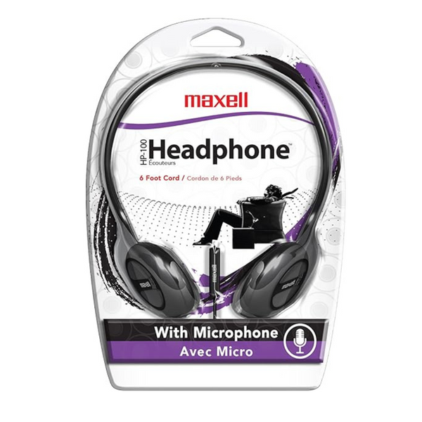 Maxell HP-100 6ft. Cord Adjustable On-Ear Headphones with Microphone