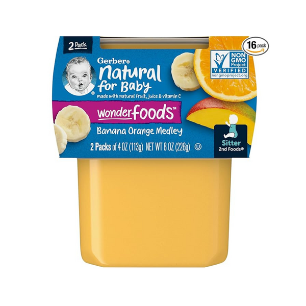 16 Tubs of Gerber Fruits Banana & Orange Medley Pureed Baby Food (4 Ounce Tubs)