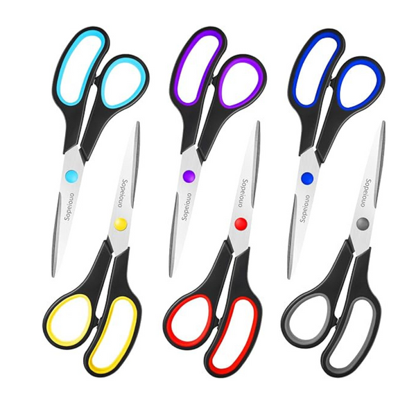 6-Pack Sopeiouo 8" All Purpose Comfort-Grip Handles Sharp Scissors