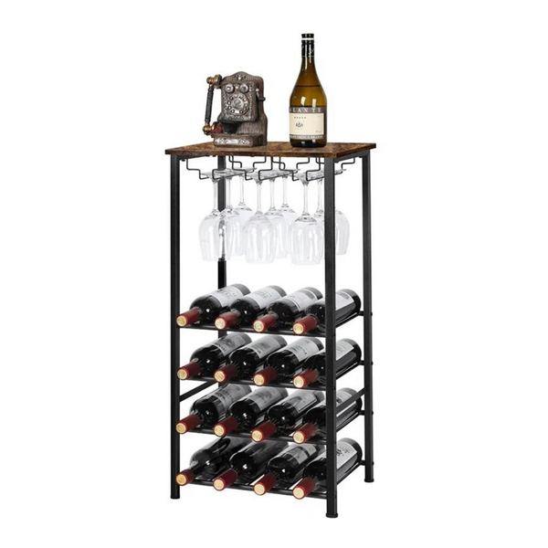 16 Bottle Floor Wine Bottle Rack & Glass