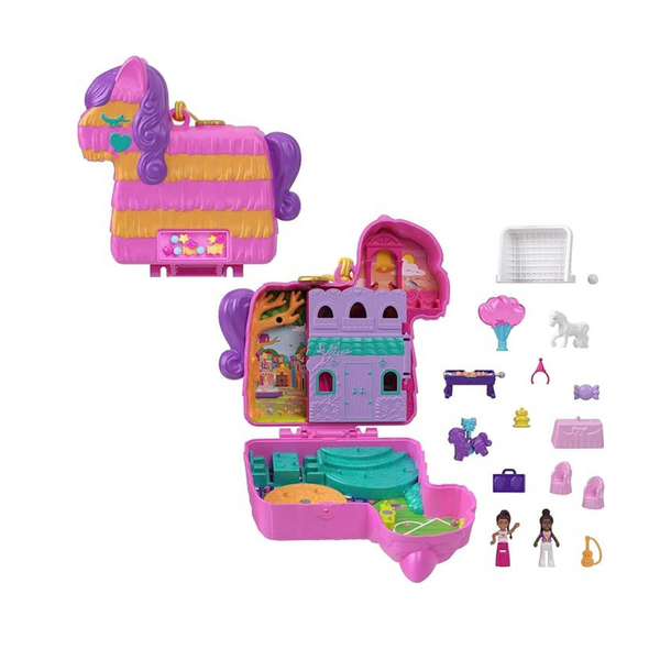 Polly Pocket Compact Playset, Pinata Party with 2 Micro Dolls & Accessories