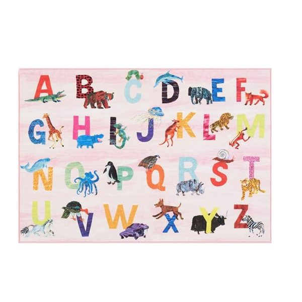 Eric Carle Elementary Pink Alphabet Machine Washable Area Rug (4’11” x 6’6″)