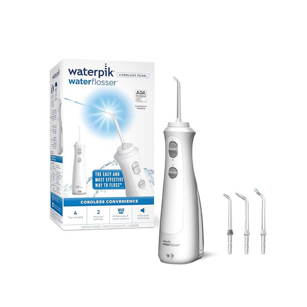 Waterpik Cordless Pearl Rechargeable Portable Water Flosser for Teeth, Gums, Braces Care with 4 Flossing Tips