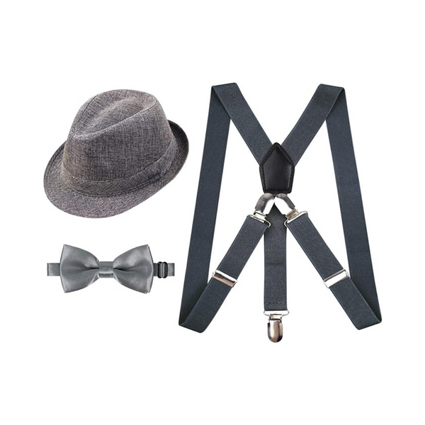 1 inch Suspender and Bow Tie Set with Hat for Kids