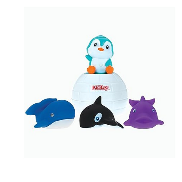 Nuby Pop-Up Kids Penguin Bath Toy with 3 Bath Squirters